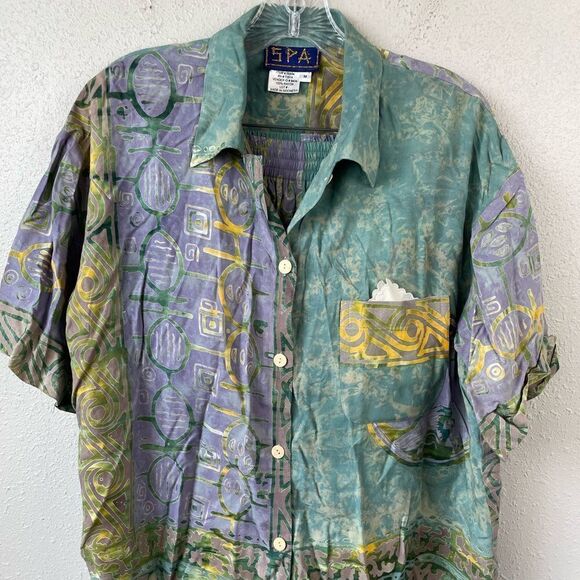SPA Hawaiian Matching 2-Piece Rayon Button Down Shirt & Cropped Pants Size M EUC - Picture 8 of 8